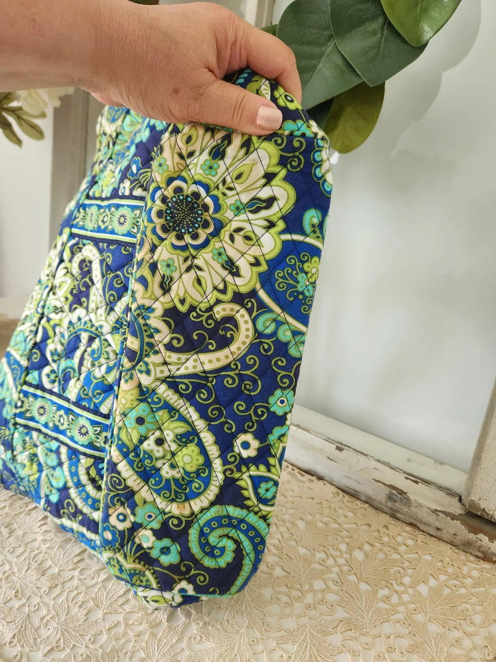 Vera Bradley Rhythem And Blues Quilted Floral Paisley Tote Bag in Navy and Teal